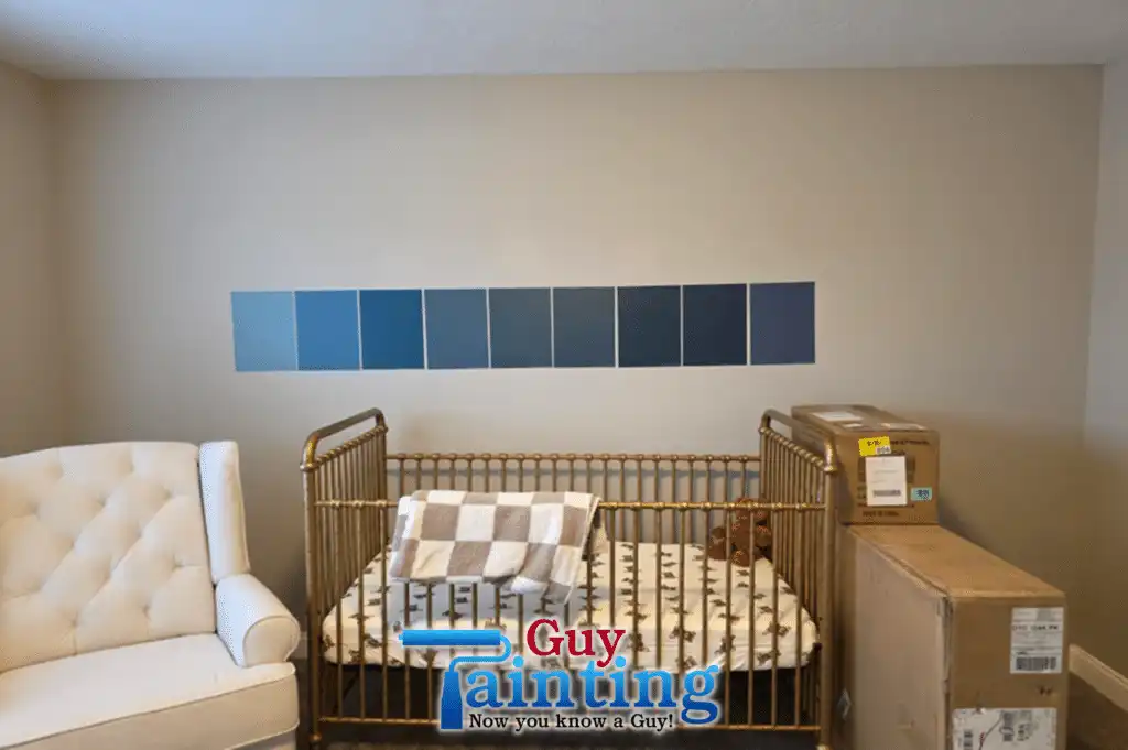 Nursery interior before painting by Guy Painting — beige wall with paint swatches