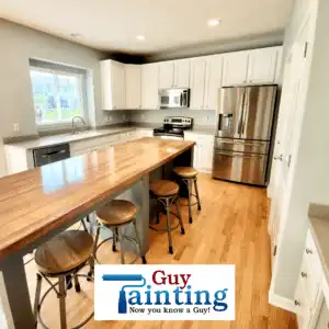Freshly painted white kitchen cabinets by Guy Painting Indianapolis