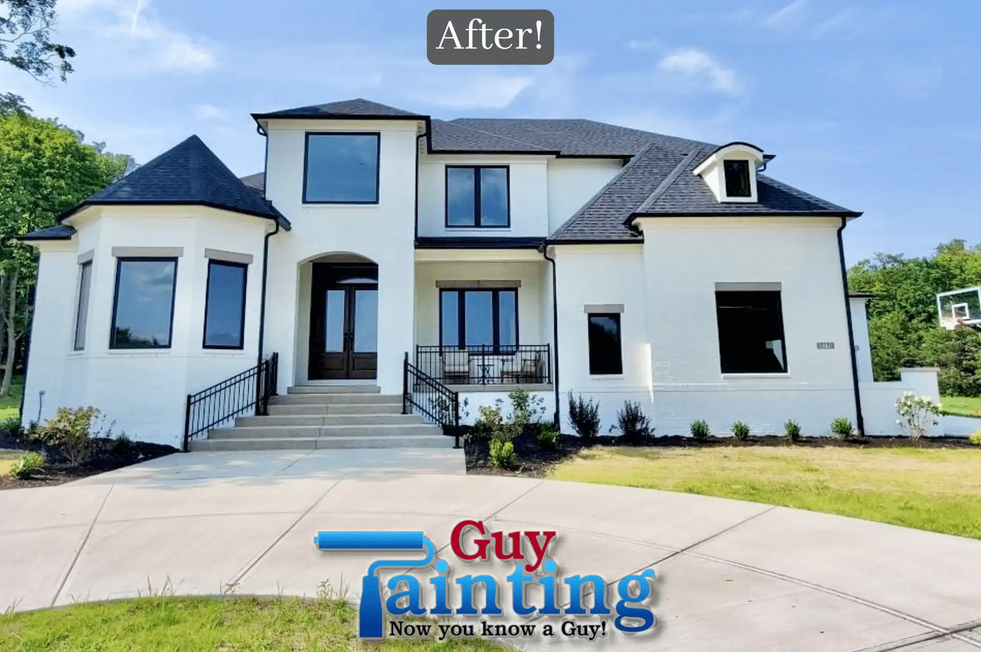 Fishers new construction home after white painted brick exterior with black trim by Guy Painting
