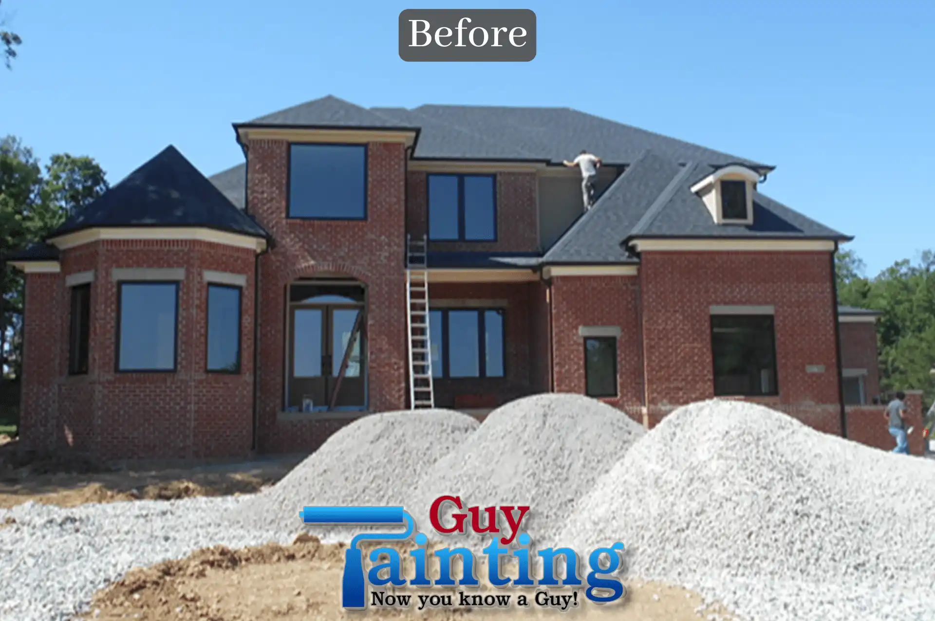 New construction home in Fishers with bare red brick exterior before painting