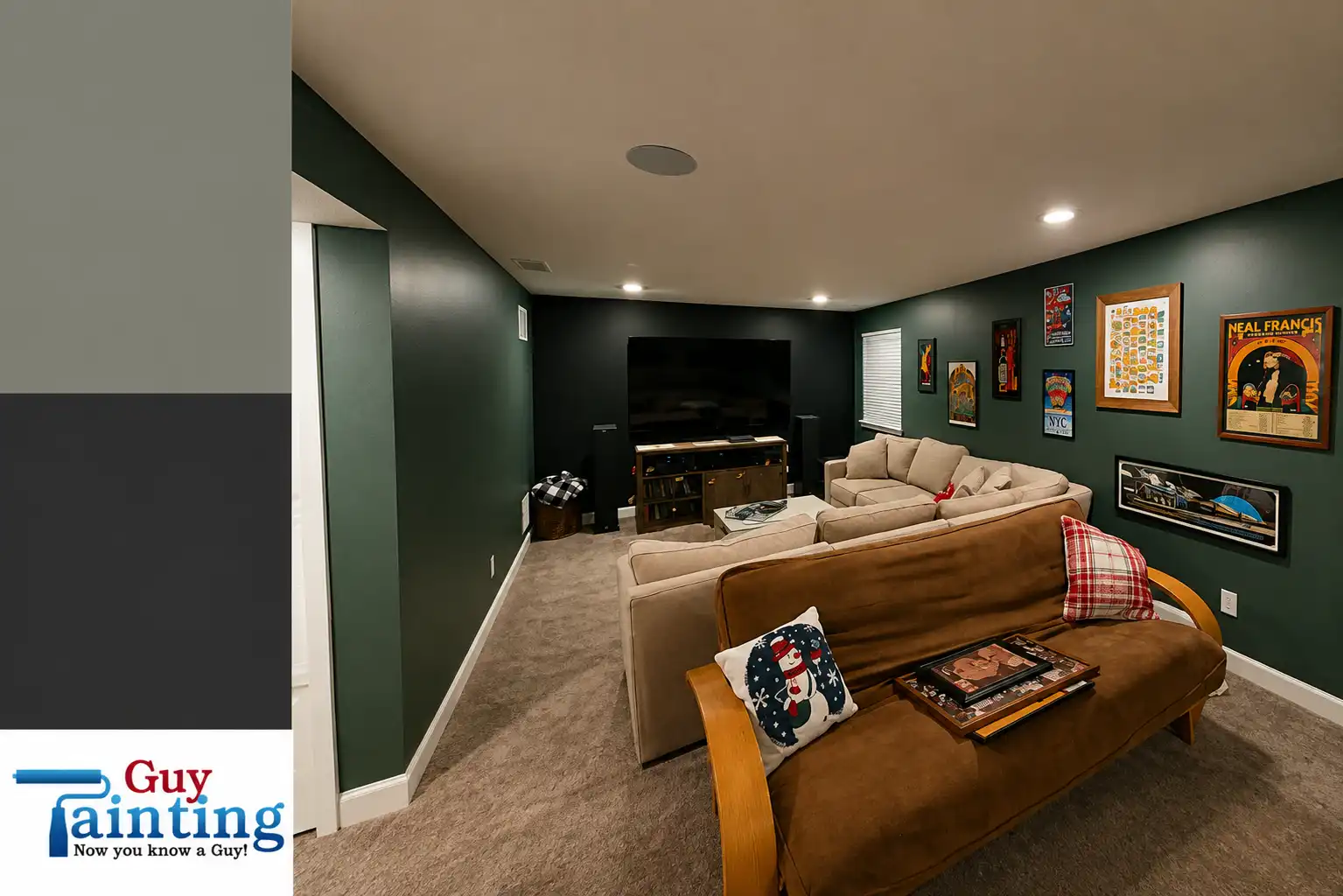 Finished basement in a Fishers home painted in Sherwin-Williams Mountain Road by Guy Painting