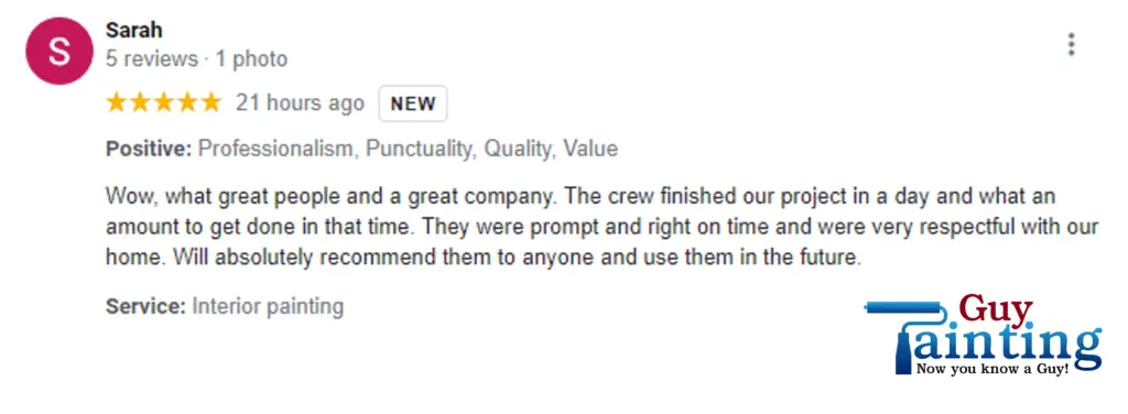 Online painter review with recommendation for Guy Painting for interior painting inside your home