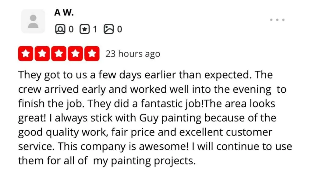 Online painter review of Guy Painting, best painter in Indianapolis